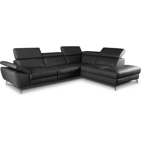Canapé d'angle en 100% tout cuir épais de luxe italien, 5/6 places KASINI, noir, angle droit (1/5)