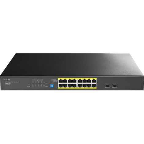 Switch Ethernet Réseau Gigabit PoE+ 16 Ports 2 SFP Non Géré Normes Mode Isolation VLAN Extension CCTV 250m Montage Rack 19 Pouces pour Caméras IP (1/5)
