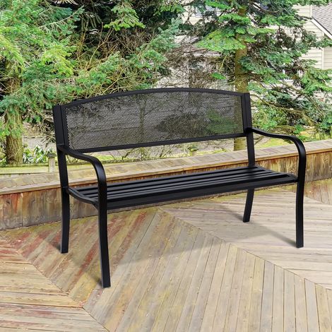Banc de jardin, banc de parc, 2 places, acier, noir, L 127 x P 60 x H 87 cm (1/5)