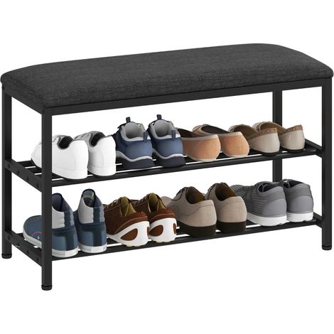 Banquette avec assise et rangement pour chaussures, étagère à 2 compartiments ouverts, 81 x 31 x 50 cm noir (1/5)