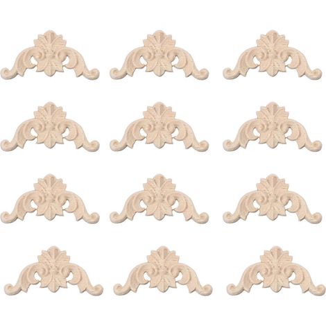 Lot de 12 appliques d'angle en bois naturel sculpté, décoratives pour portes et meubles.-5.6X2.6X0.5CM