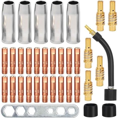 Kit de Torche de Soudage, 34 Pcs Embouts de Contact de Buse de Soudage, Ensemble de Support de Connecteur de Gaz, Contact, Buse, Connecteur, Isolant, Outil pour Torche de soudage MIG MAG (1/5)