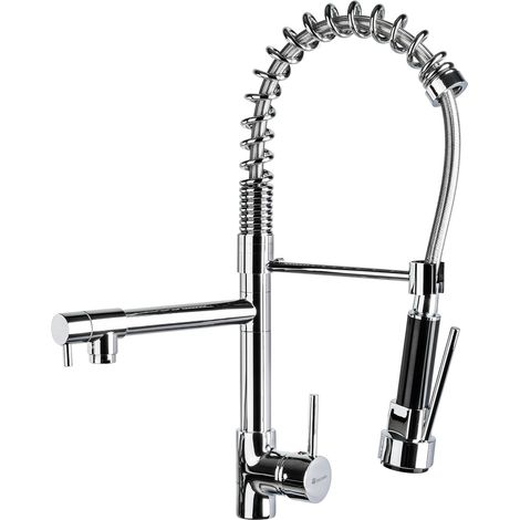 Robinet de cuisine avec douchette intégrée en laiton gris (1/7)
