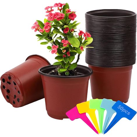Godet Semis - 50 Pièces - Plastique PP - Trou Drainage - Jardin Intérieur Extérieur - 12 CM (1/5)