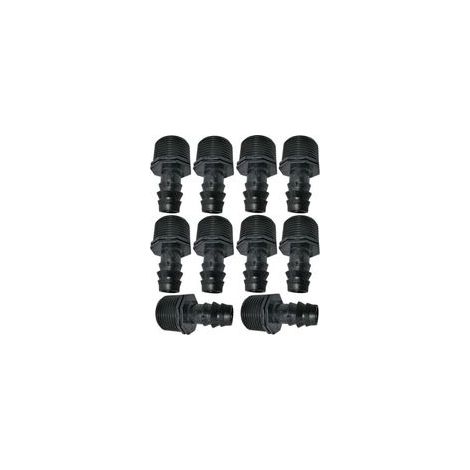Lot de 10 Adaptateurs/raccords mâles cannelés Ø16mmx3/4'' de Tuyau Goutte à Goutte Filetage Externe (pour Tuyau de Ø16mm) - connecteur pour système d'irrigation/arrosage (1/4)