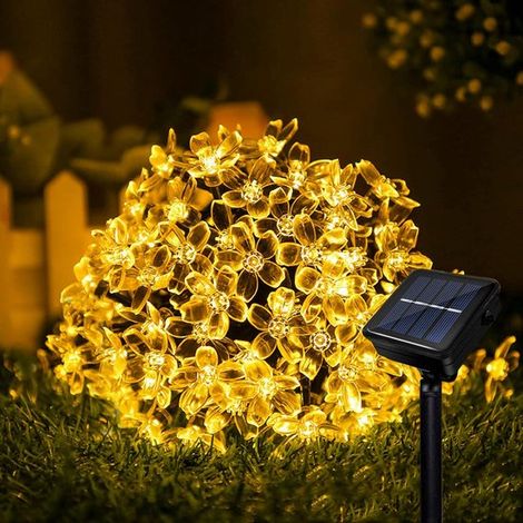 Guirlande lumineuse solaire - 12 mètres - 8 modes avec fonction mémoire - Guirlande lumineuse LED fleurs de cerisier - Guirlande lumineuse d'extérieur (1/5)