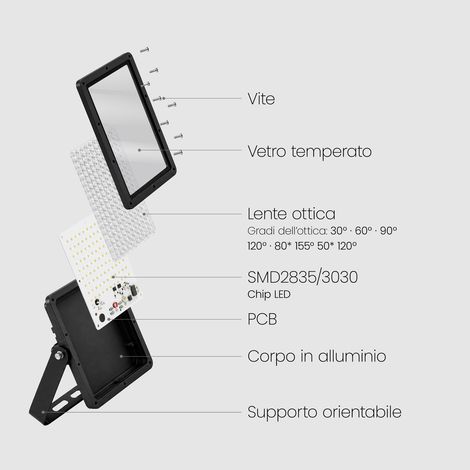 Proiettore LED 100W Regolabile 0-10V 170 lm/W IP65 ELEGANCE Slim PRO Bianco  4000K Asimmetrica 120ºx50º Bianco Naturale (1/5)