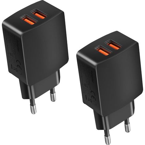 2-Pack Chargeur USB-A, 2-Port Prise Secteur Double USB 5V/2.1A Embout Bloc Chargeur Multiprise, Adaptateur Universel pour Telephone Tablettes (1/5)