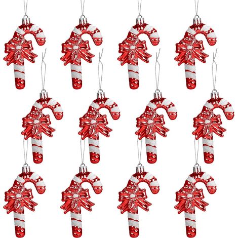 DOLASO 12 Stück glitzernde Weihnachtsstangen, 11 cm, für Weihnachtsbaumschmuck, Ornamente, Zuckerstangen zum Aufhängen, rote und weiße Streifen (1/5)