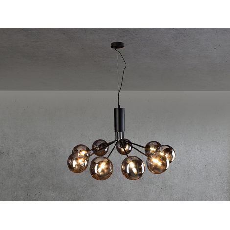 LED Pendelleuchte 9-flammig Schwarz & Rauchglas, Ø 83cm (1/5)