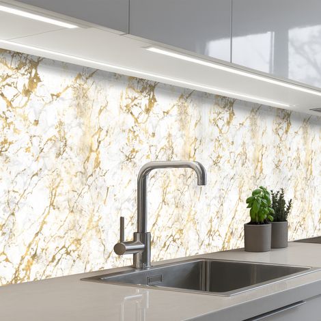 Kitchen Splashback Gold Splash - White - Marble 350x60 cm (1/5)