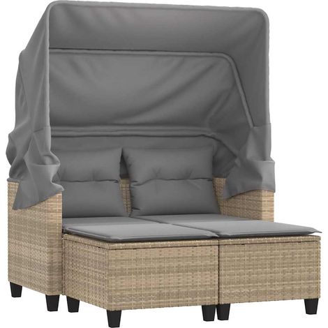 Maison Exclusive - Gartensofa 2-Sitzer mit Dach und Hockern Beige