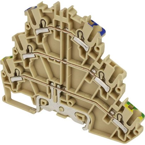 Borne de jonction deux étages + terre à ressort 2,5mm² - pas 5mm - beige - type PushFit - IMO (1/4)