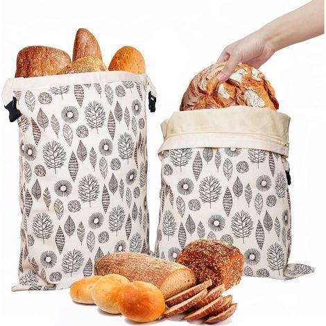 Sac De Conservation En Coton - 43 cm x 33 cm - Avec Cire Dabeille - Réutilisable - Pour Pain Et Pâtisseries - 2 Pièces