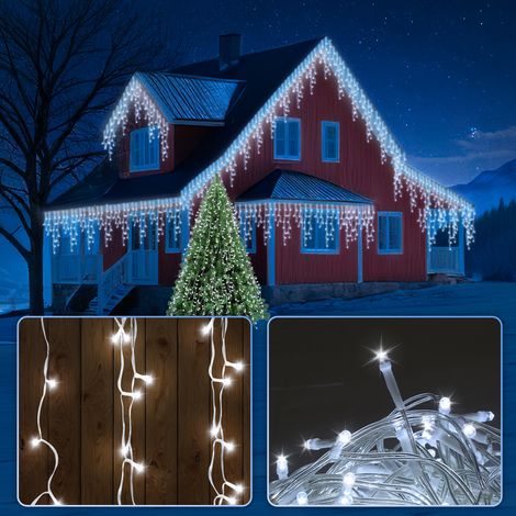 Randaco LED Eisregen Lichterkette 200 LEDs 5m Kaltweiß, 8 Modi, Memory-Funktion, 31V Lichtervorhang für Fenster Party Garten Wohnzimmer (1/5)