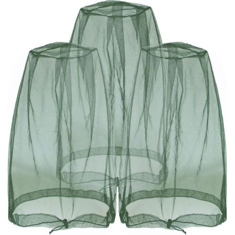3 pièces Filet anti-insectes pour la tête, le visage,les moucherons des activités de plein air, avec sac de rangement,Vert