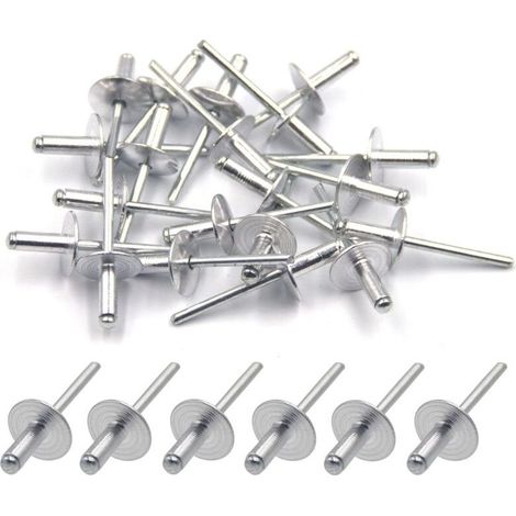 50pcs Rivets aveugles en aluminium avec large bride 4.8mm x 12mm, paquet de 50 (argenté) (1/4)