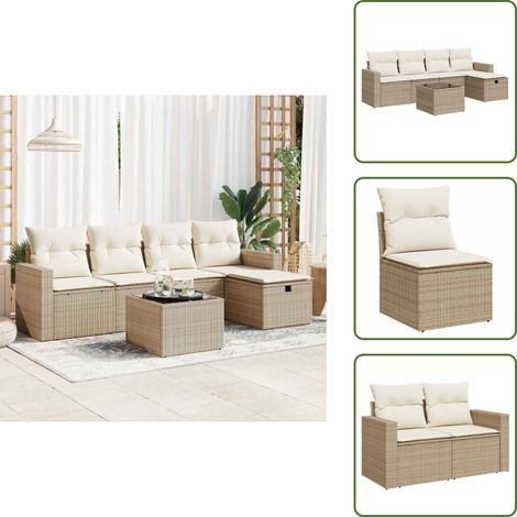 6-tlg. Garten-Sofagarnitur mit Kissen Beige Poly Rattan - Gartensofa Set - Garten Sofa Set - Outdoor Sofa Set - Garten Sofagarnitur (1/5)
