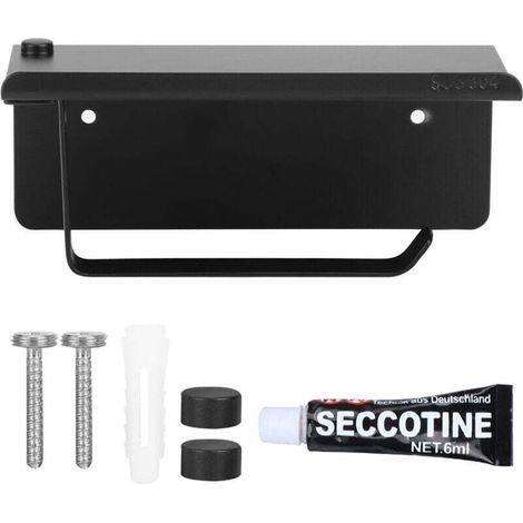 Porte-Papier Toilette sans Perçage en Aluminium, Porte-Rouleau avec étagères Spacieuses, Support de Papier Toilette Auto-adhésif, Porte-Papier Mural pour Salle de Bain, Cuisine (noir) (1/4)