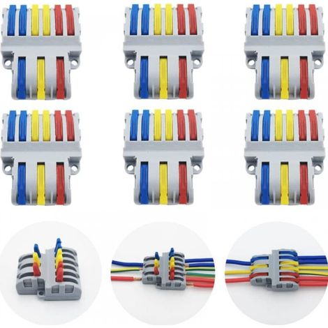 Bornes de conexión, 6 unidades de conectores eléctricos rápidos, conectores de cables compactos SPL-63 (3 entradas y 6 salidas) (1/4)