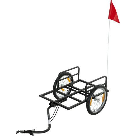 SPORTNOW remolque de bicicleta para carga 40 kg, carro de mano de acero con bandera roja, ruedas de 16 pulgadas, para bici de 22-28 pulgadas, negro