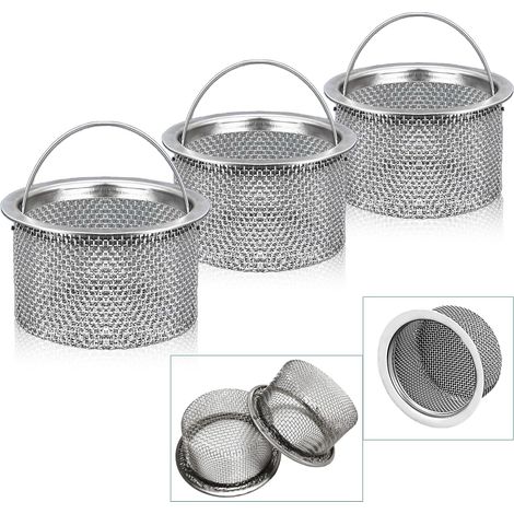 Filtre d'évier de cuisine, maille fine, filtre de récupération des aliments avec poignée, accessoire en acier inoxydable, filtre d'évier de 7,6 cm (3 pouces), compatible lave-vaisselle (paquet de 3) (1/5)