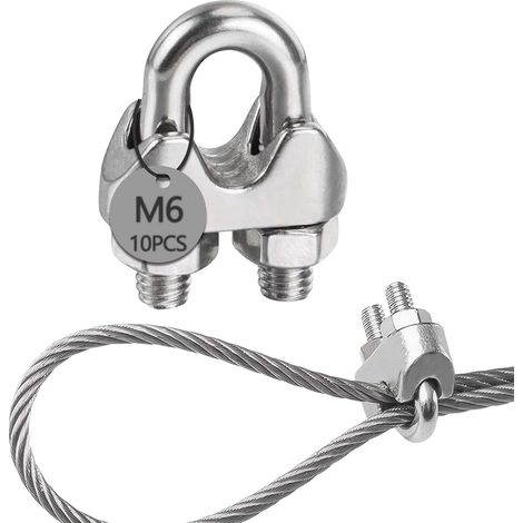 M6 Serre Câble Acier Serre Cable Acier Inox 304 U Boulon Clip Serre Corde Pince Cable Pour Les Chantiers de Construction et Les Navires Corde à linge Auvent Pour Ø 6mm Cable Acier 10pcs (1/5)