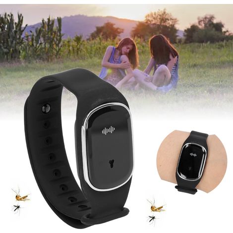 Bracelet Anti-Moustique Ultrasonique USB Chargeable Noir pour Femmes Enceintes et Enfants avec ABS et Silicone (1/5)
