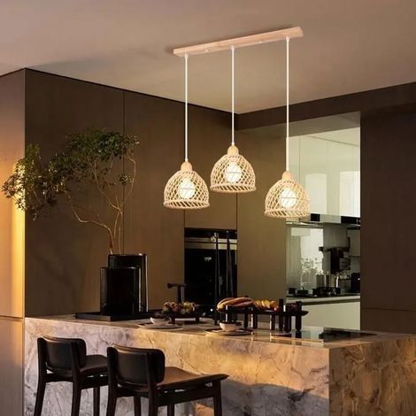 Suspension Luminaire Rétro en Bois et Bambou Lampe Luminaire Abat-Jour Design Spirale Cage Vintage pour Salon Chambre (1/5)