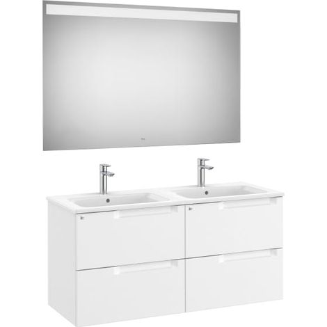 MUEBLE LAVABO DOBLE 1200MM ALEYDA 2 CAJONES + ESPEJO BLANCO MATE