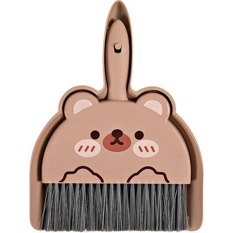 Dustpan and Brush Set Cartoon Mini Portable Cleaning Broom with Dust Pan for Desk Bear (1/4)