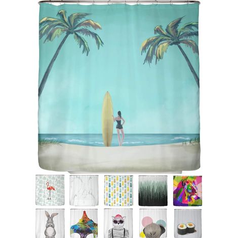 1 Rideau de Douche 180x200cm, Tissu Polyester Épais Imperméable, Anti Moisissure avec 12 Crochets, pour Salle de Bains (1/5)