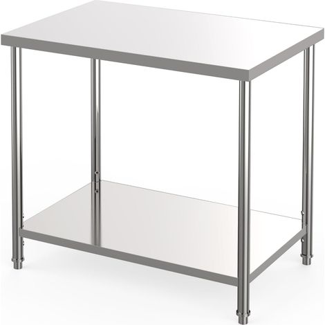 Table de Travail en Inox 91x61cm avec Roulettes et Étagère Réglable, Plan de Travail Robuste Charge 500kg (1/5)