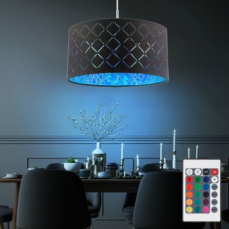 Lampada a sospensione lampada a sospensione nera tavolo da pranzo dimmerabile con telecomando Lampada da soggiorno a LED, tonda in tessuto, metallo oro, 8.5W 806lm bianco caldo, PxH 40x140 cm (1/5)