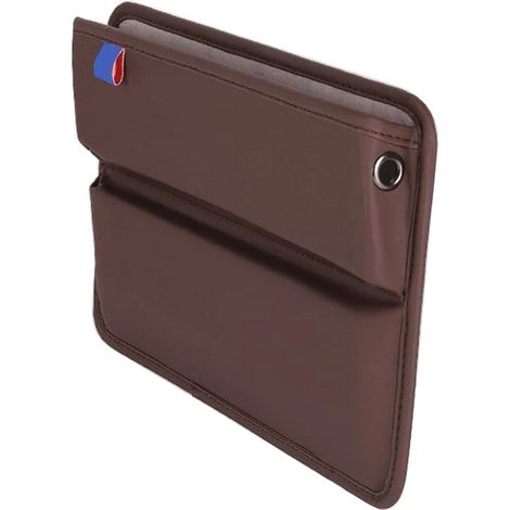 (Kaki foncé) Étui de rangement haut de gamme en cuir pour combler les espaces entre les sièges de voiture, console centrale et poches latérales. (1/5)