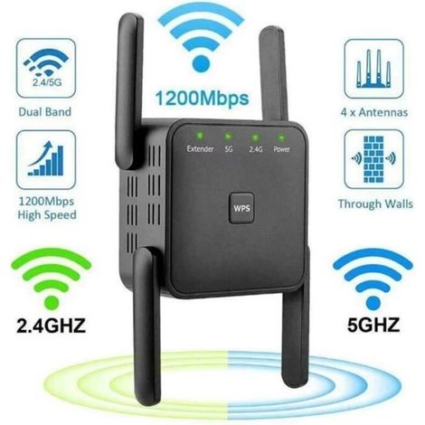 Bardusch-Amplificateur WiFi Puissant sans Fil –Répéteur WiFi 1200 Mbps 5GHz & 2.4GHz Dual Bande (1/4)