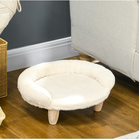 Canapé rembourré pour animaux crème avec pieds en bois 47 x 40 x 20 cm (1/5)