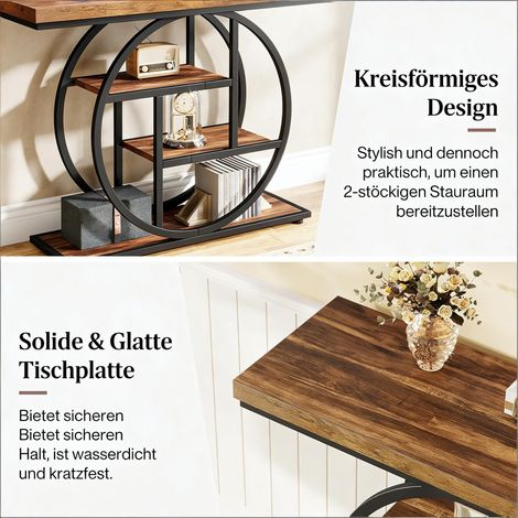 Console d'entrée industrielle 4 niveaux, table console ronde en métal, meuble d'entrée étagère, table d'appoint design pour couloir (1/5)