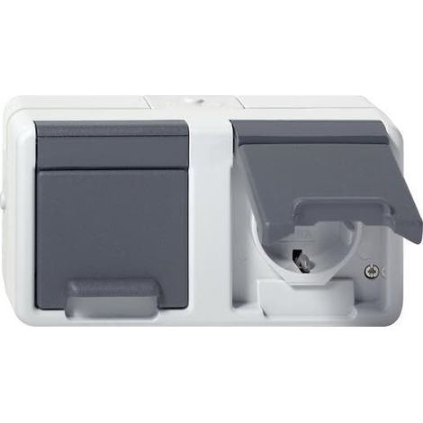 Gira Dubbele Schuko Stopcontact Met Scharnierende Afdekking IP44 Grijs – 478130 – E3YXM