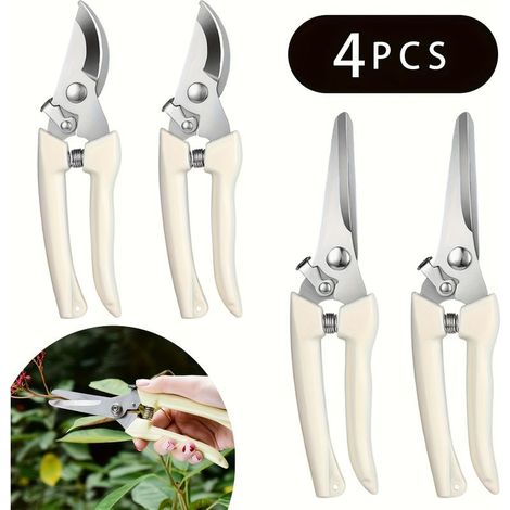 Lot de 4 cisailles de jardin en acier inoxydable – Sécateurs droits et courbés avec verrou de sécurité, poignées antidérapantes (1/4)