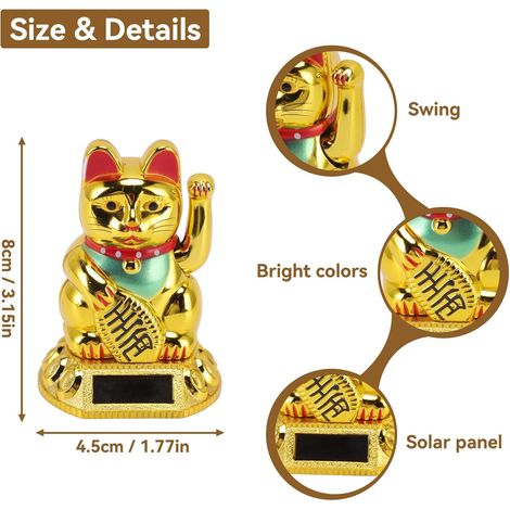 Chat Maneki Neko solaire JeiibrZui - Blanc 8x4,5 cm - Décoration porte-bonheur pour voiture et maison - Figurine Feng Shui mignonne avec patte qui remue (1/5)