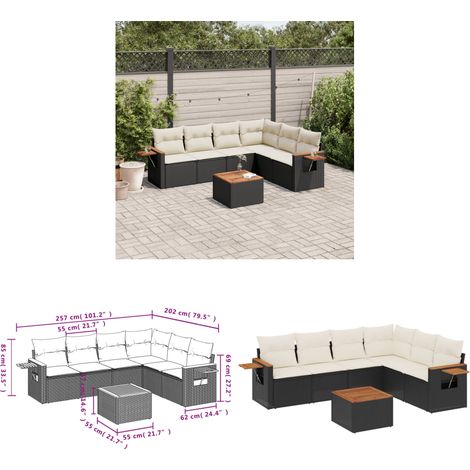 Salon de jardin 7 pcs avec coussins noir résine tressée - Ensemble Salon De Jardin - Canapé Extérieur - Meuble De Jardin - Résine Tressée - Rotin Synthétique - Home & Living (1/3)