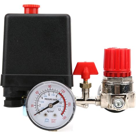 Pressostat, collecteur à 4 trous, régulateur de décharge, manomètres, accessoires pour compresseur d'air (1/5)