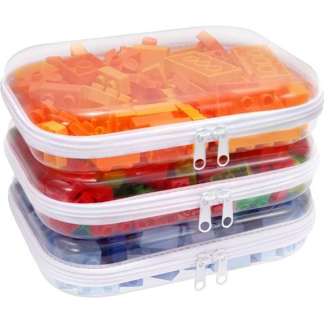 Caja de almacenamiento transparente de PET para oficina, muebles, cosméticos y objetos pequeños, modelo blanco sencillo – mediano (21 x 15 x 6 cm) – juego de 3 (1/5)