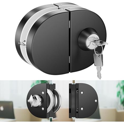 304 Stainless Steel Security Lock 10mm 12mm Glass Door Double Swing Hinge Frameless with 3 Keys Black Chrome (801) (1/5)