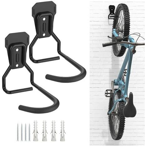 Crochets Vélo, Supports de Cintre de Vélo en Fer, Support Mural de Rangement pour Vélos Robuste en Forme de L, Support Vertical de Vélo Pratique pour Maison Garage, Noir 2pcs (1/5)