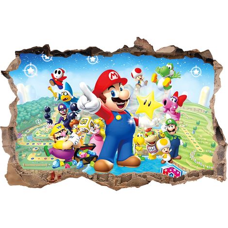 CSPARKV Autocollants Muraux 3D Mario Bros pour Chambre d'Enfant, Décoration Murale, Affiche de Dessin Animé.