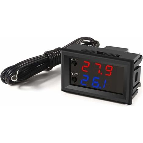 Régulateur de température DC 12V programmable -50110℃,moniteur d'affichage à LED rouge/bleu module de commande de thermostat de chauffage/refroidissement avec sonde de capteur étanche NTC 10K