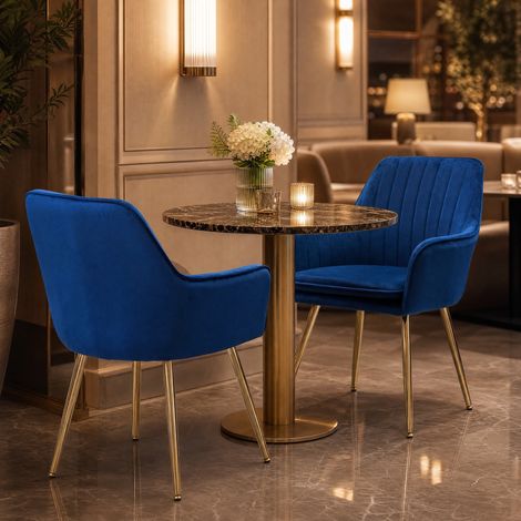 Set di 2 sedie da pranzo 58x58x86 cm in tessuto blu, design moderno, FLORAGRACE (1/5)