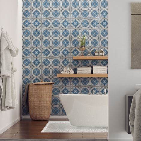 Sticker Mural Carrelage adhésif Cuisine Salle de Bain - 60 STICKERS CARREAUX DE CIMENT AZULEJOS MINA - 60stickers10x10cm (1/5)